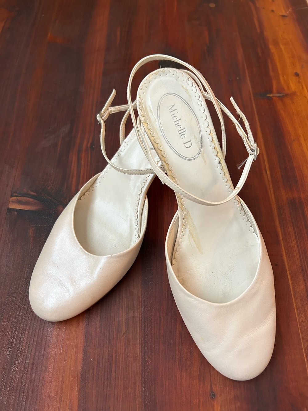 Michelle D Cream Leather Slingback Mules with Ankle Strap